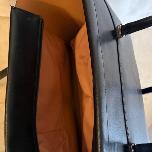 Tory Burch Large Black Leather Tote | Classic Medallion Logo | Everyday Carryall - Picture 3 of 4